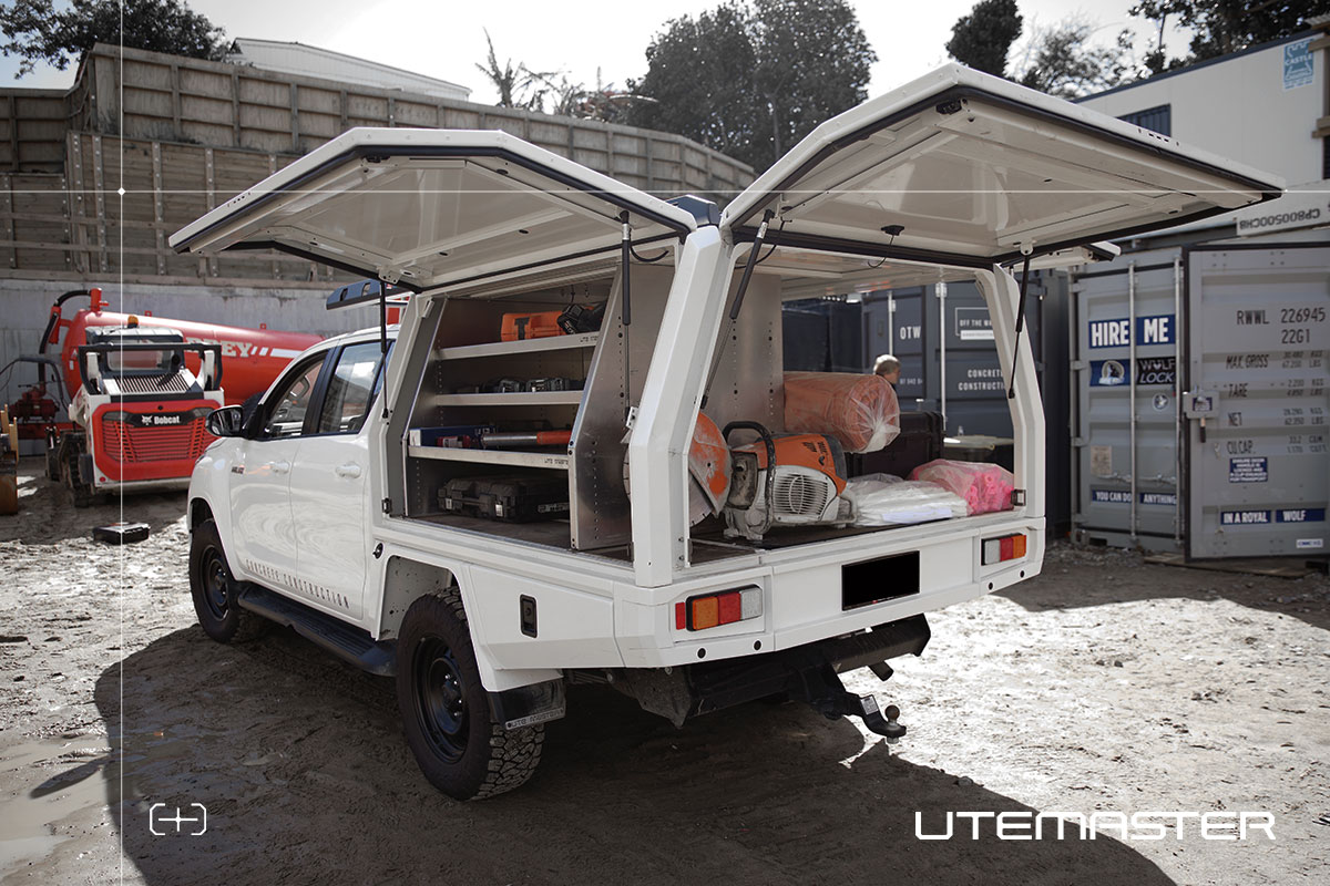 Toyota Hilux construction ute setup with Utemaster TrailCore tray and canopy for concrete trade work