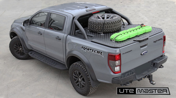 Ford Ranger Raptor Grey Sport Bar Load Lid Black Lashing Rings 4WD Off Road Hard Lid Lockable