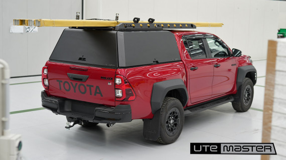 Toyota Hilux 2023 GR Red Canopy Builder Roof Racks Tradie
