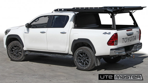 Toyota Hilux with Utemaster Centurion Ute Canopy white black doors open