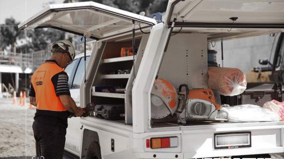 Toyota Hilux Canopy Ute White Construction Ute Setup Roof Rack Central Locking Utemaster Trailcore Tray 6 v2