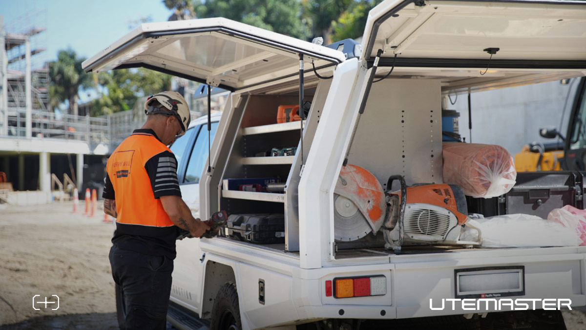 Toyota Hilux Canopy Ute White Construction Ute Setup Roof Rack Central Locking Utemaster Trailcore roof rack