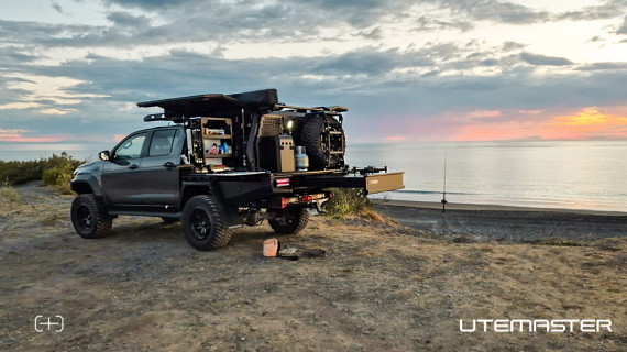 Toyota Hilux Ute Grey Fishing Roof Rack Kitchen Trailcore Utemaster v2