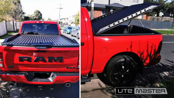 Utemaster Load Lid to suit Dodge Ram 1500 Hard Lid Black with Destroyer Side Rails Tough Red