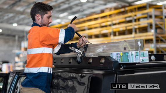 Utemaster Centurion Canopy Ute Tradie Setup Roof Rack Cantilever Rack Ratchet Straps