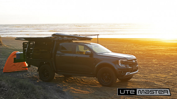 Utemaster TrailCore Service Body to suit Ford Ranger 2024 Wildtrak Raptor XLT Grey Beach Overlanding Camping
