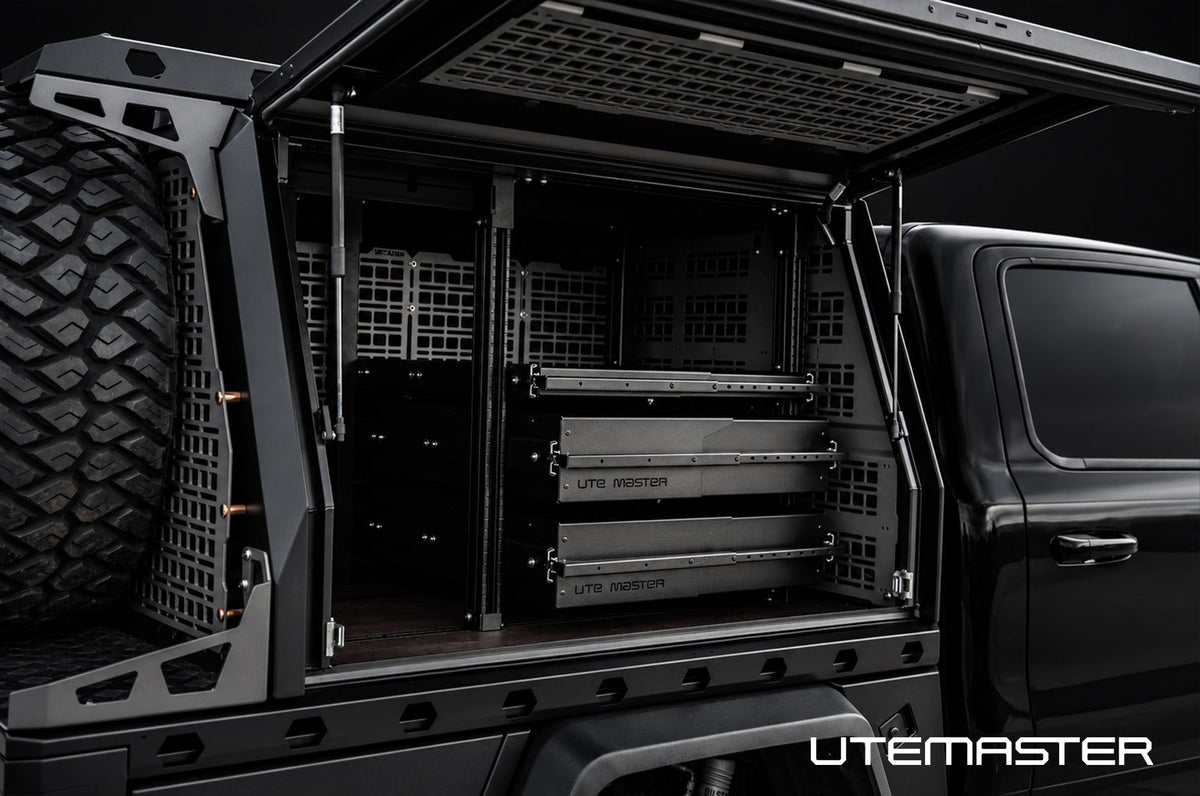 Utemaster TrailCore Tray and Canopy Internal Mule Tek Fitout Shelving Drawers Adjustable